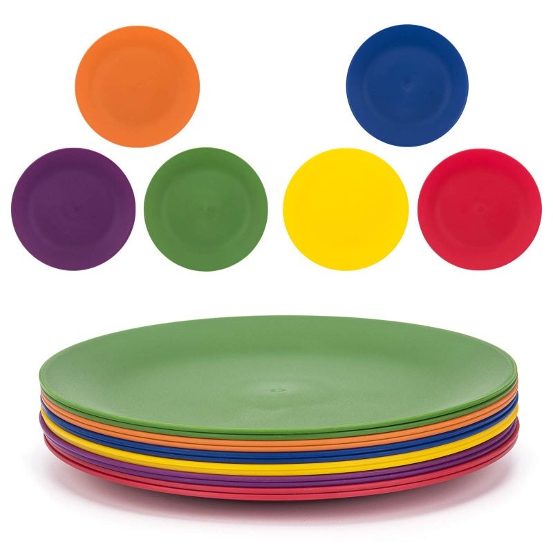 KX-WARE Plastic Plates Set of 12 - Unbreakable and Reusable 9.875 inches Dinner Plates, Multicolor | Dishwasher Safe, BPA Free - Image 1